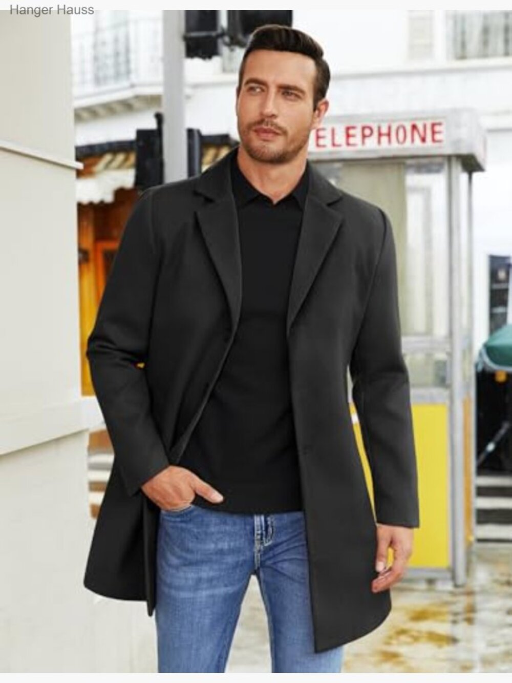 Men's Wool Blend Trench Coat Notched Lapel Single Breasted Overcoat Peacoat - Picture 2 of 7